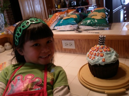 Kasen with the Boy birthday cake